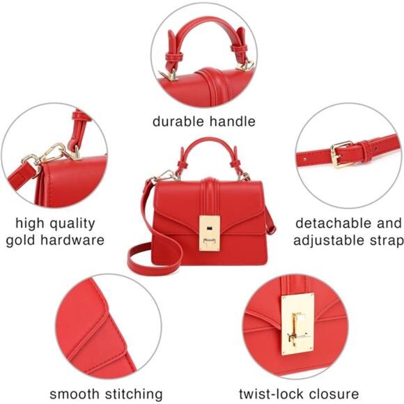 Crossbody Bag for Women, Structured Mini Satchel Purses, Top Handle Shoulder Bag - Picture 5 of 6